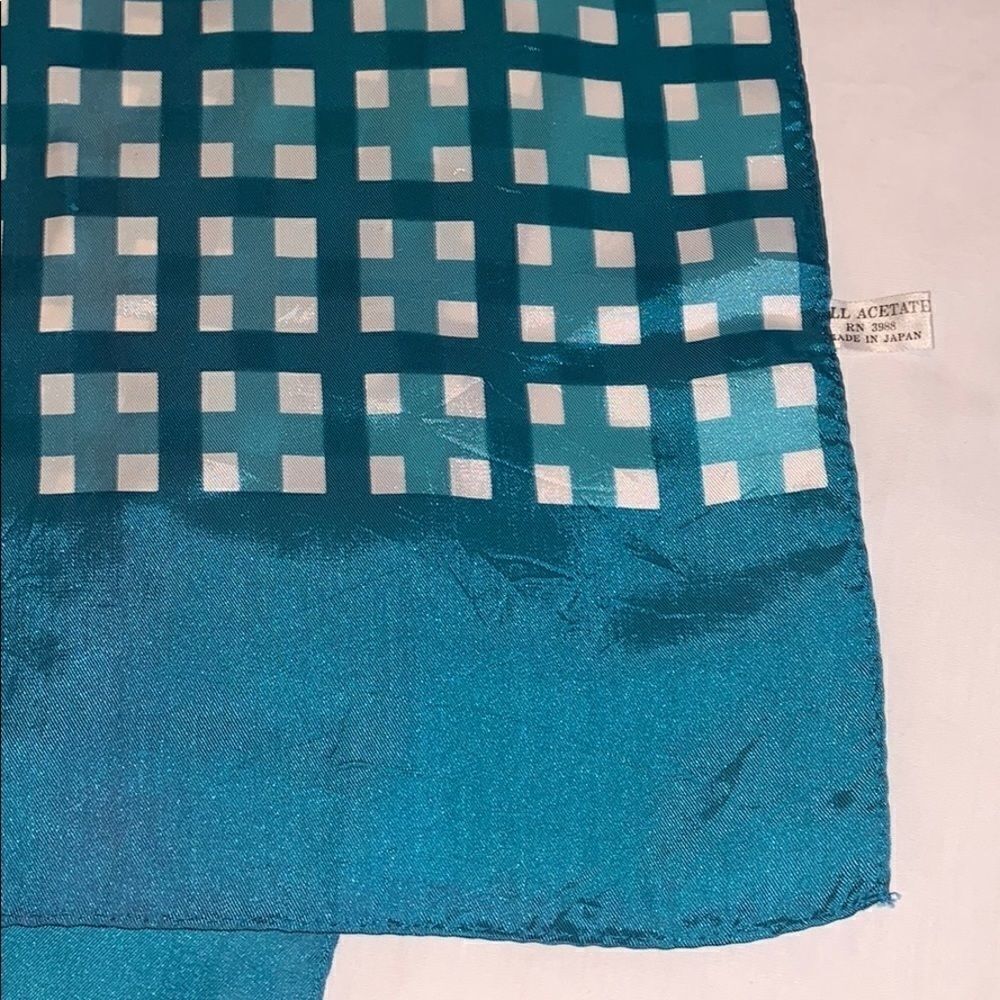 Vintage turquoise acetate plaid Japan made scarf